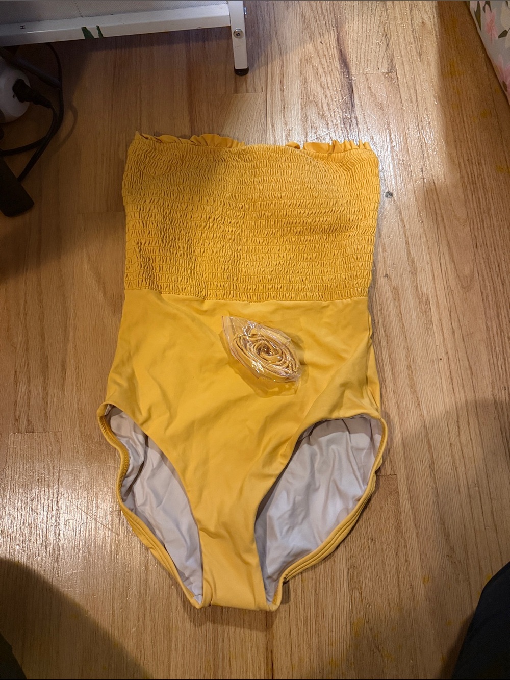 Hermoza Yellow Smocked Bandeau One-Piece Swimsuit